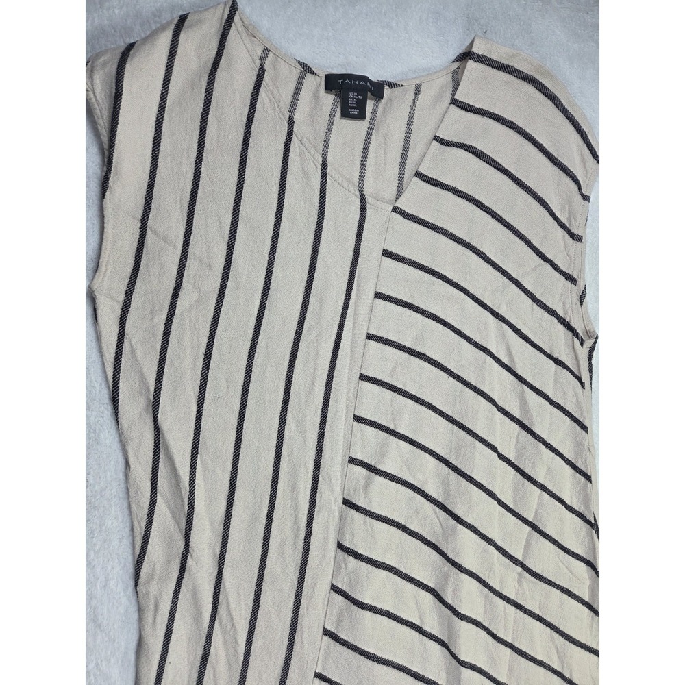 Tahari XL Linen Blend Striped Shift Dress Asymmetrical Hem Coastal Minimalist - Picture 3 of 8